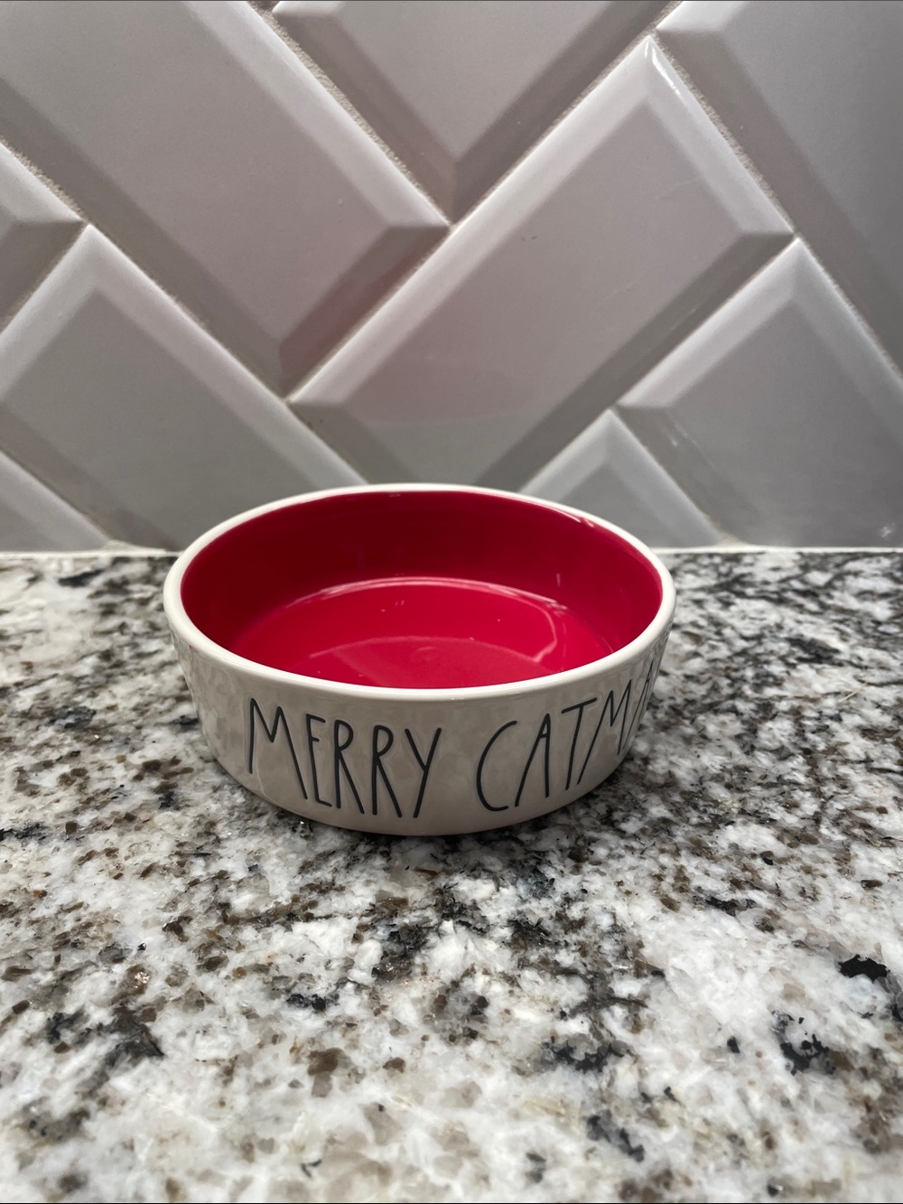 Rae Dunn Red Interior 'Merry Catme' Ceramic Bowl new